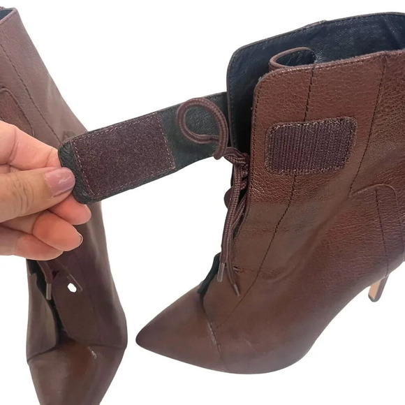 Pour La Victoire The Onyx Lace Up Ankle Bootie Heels Leather Brown Size 8 - Picture 7 of 10